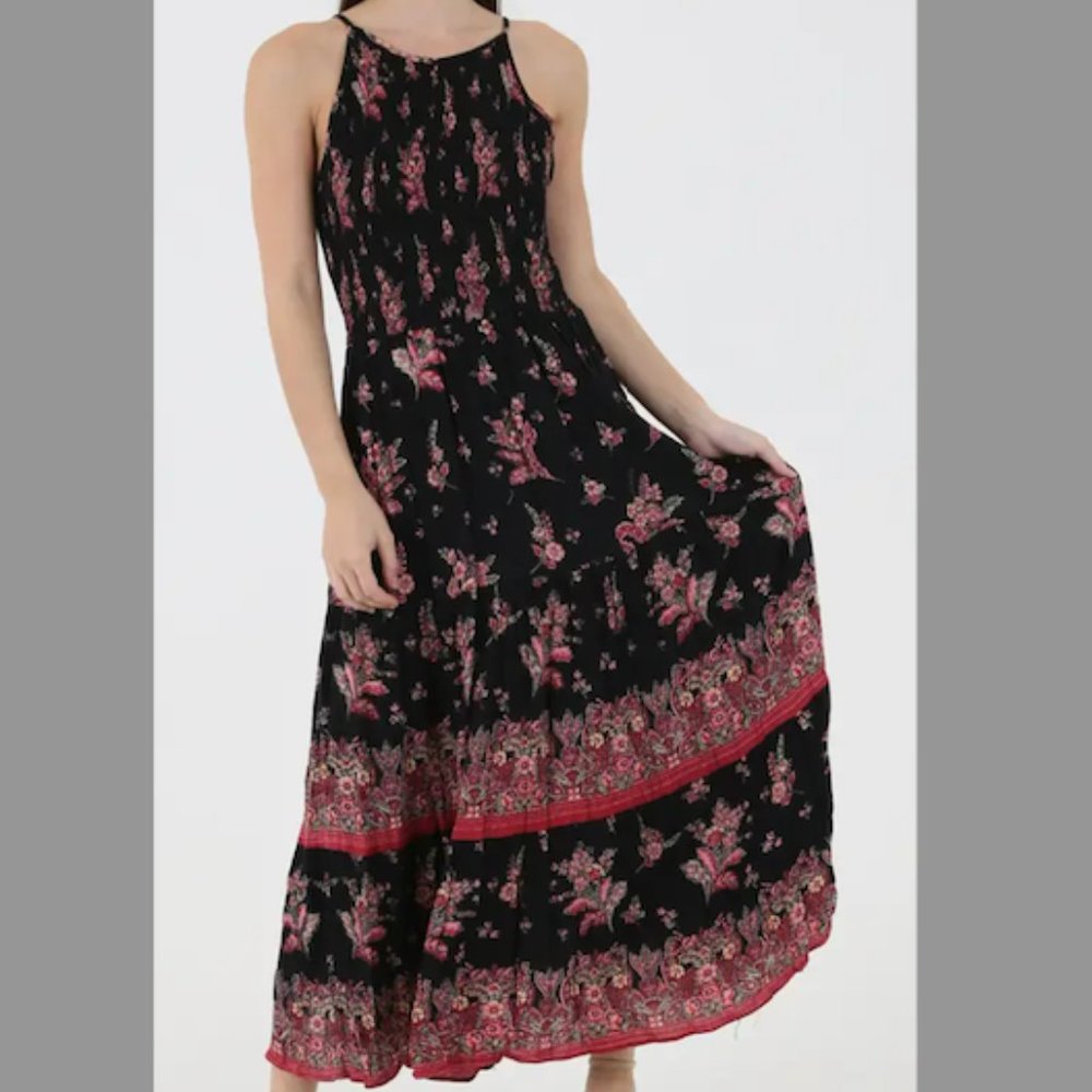 Women's ANGIE Boho Smocked Maxi Dress S Small NEW NWT